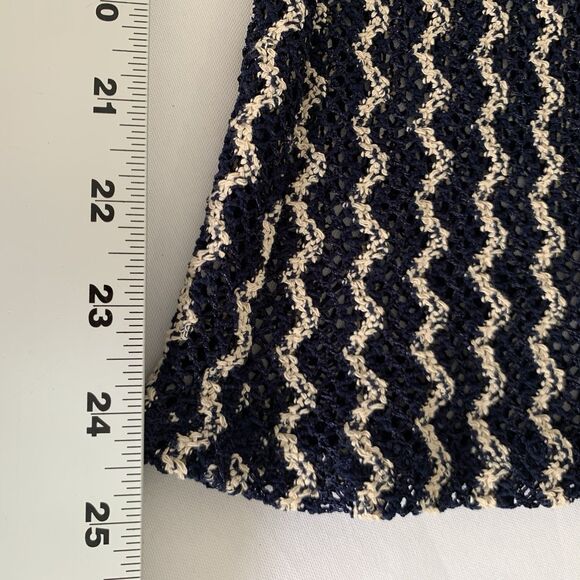 OYSHO Beach Pant XS Open Crochet Knit Navy Blue Cream Stretch Sheer Flare Boho - Picture 8 of 11